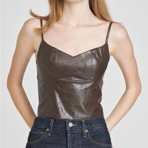 WAYF Estella Faux Leather Camisole Brown XS